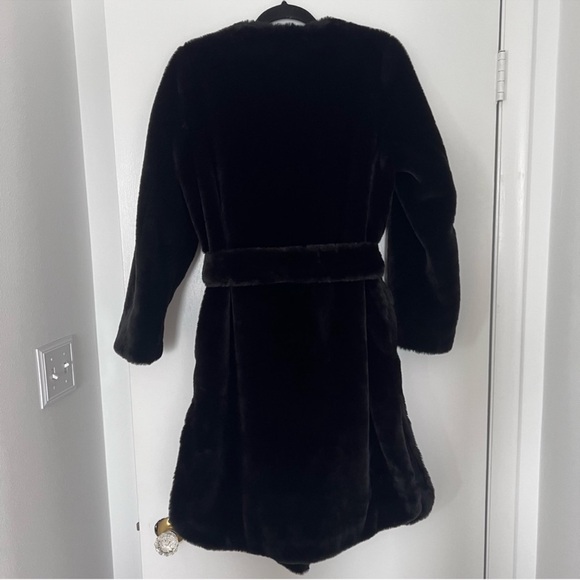 $595 Stand Studio black sheared Faux Mink fur coat jacket L blogger CC neckline - Picture 6 of 16